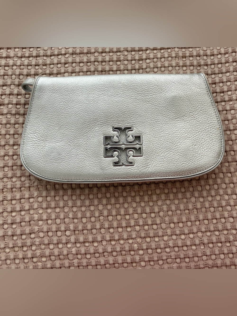 Tory Burch Silver Metallic Pebble Leather Purse